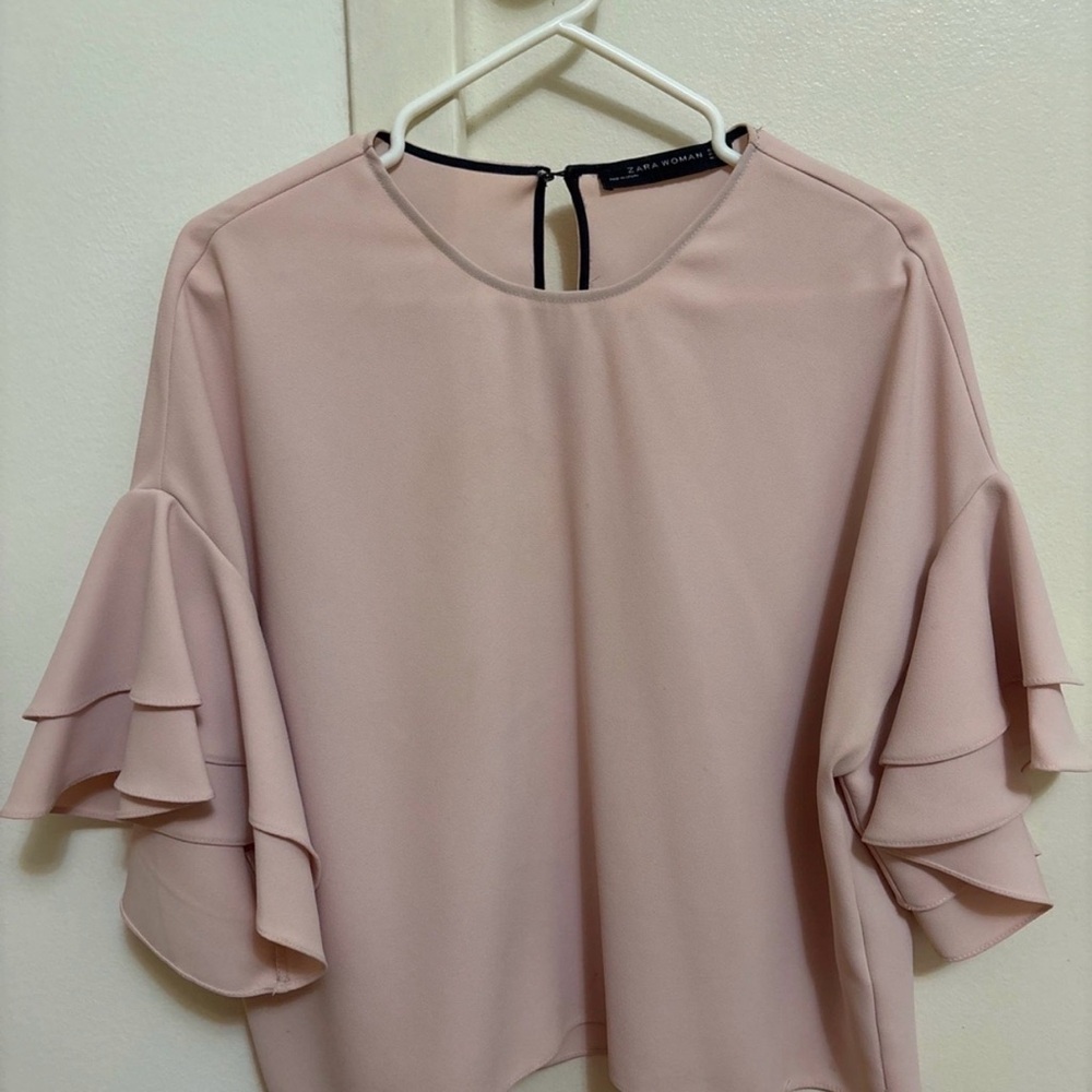 Zara Blush Ruffle Sleeve Blouse